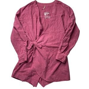 NWOT Free People Pink Long Sleeve Wrap Romper Tie Waist Sz 6 Women's Cotton